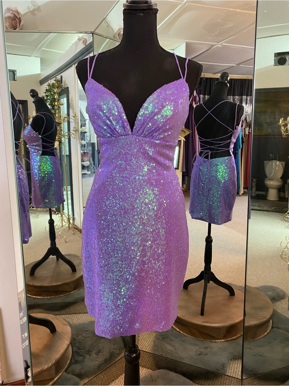 Amarra 88718 Lilac color Sequin Mini Dress size 6
